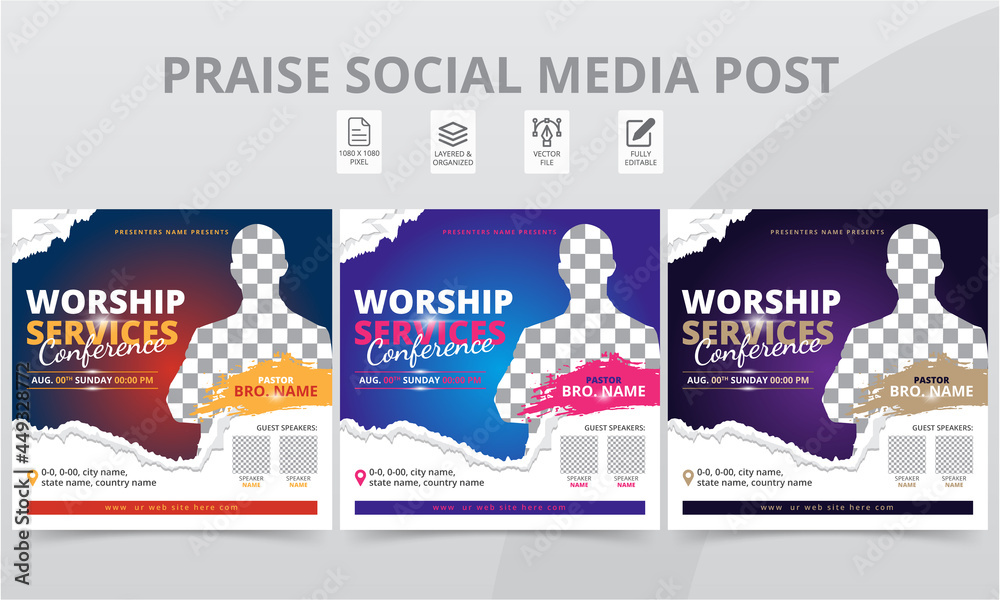 Best Praise Worship Revival Anniversary Conference Social Media Post and Event Online Flyer Layouts Template Design Pack.