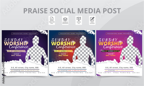 Best Praise Worship Revival Anniversary Conference Social Media Post and Event Online Flyer Layouts Template Design Pack. photo
