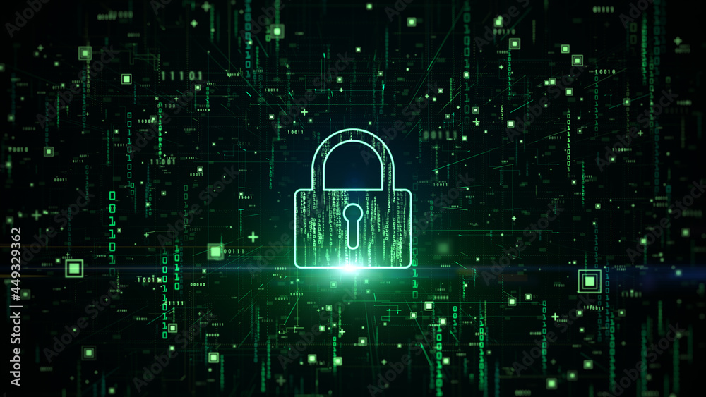 Padlock of Cyber Security Digital Data, Digital Data Network Protection, Global Network Connection, Big Data Analysis Future Abstract Background Concept.