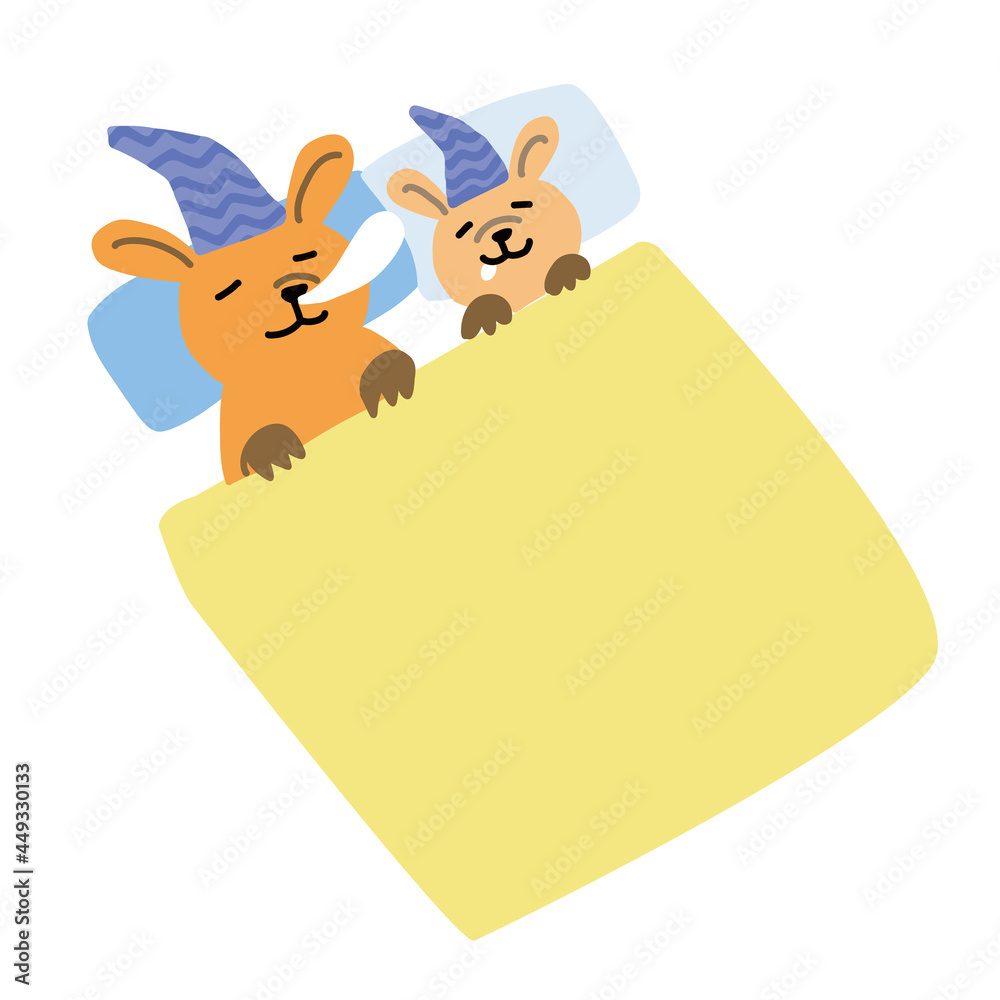 Obraz premium カンガルー 親子でベッドで眠るイラスト