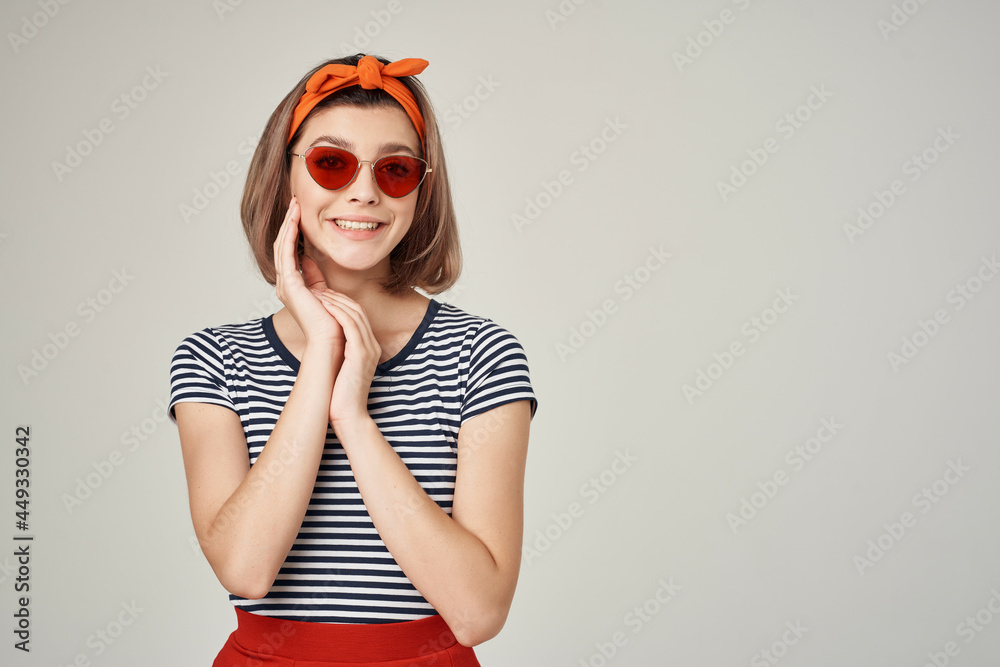 woman with orange headband wearing sunglasses fashion modern style woman with orange headband wearing sunglasses fashion modern style