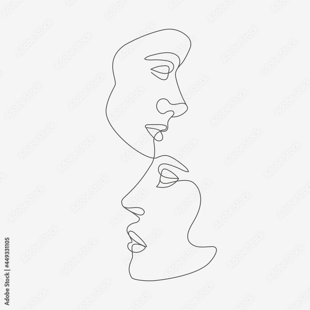Man and Woman face composition. Line-art vector illustration. Man and Woman face composition. Line-art vector illustration.