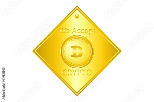 Bitcoin Accepted here label with golden colour, for web, banner, signed, poster, etc. vector eps10
