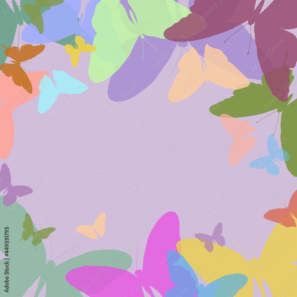 Set of beautiful exotic butterflies with colorfull wings and space for text background