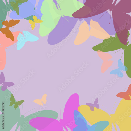 Set of beautiful exotic butterflies with colorfull wings and space for text background