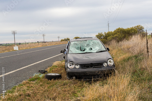 Car damaged in a motor vehicle accident photo
