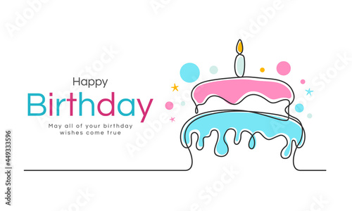 Happy birthday, may all of your birthday wishes come true - Abstract line drawing pink and blue cake birthday vector design