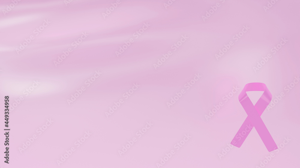 pink ribbon symbol of Breast cancer awareness month at corner of on abstract pink background, 3d rendering