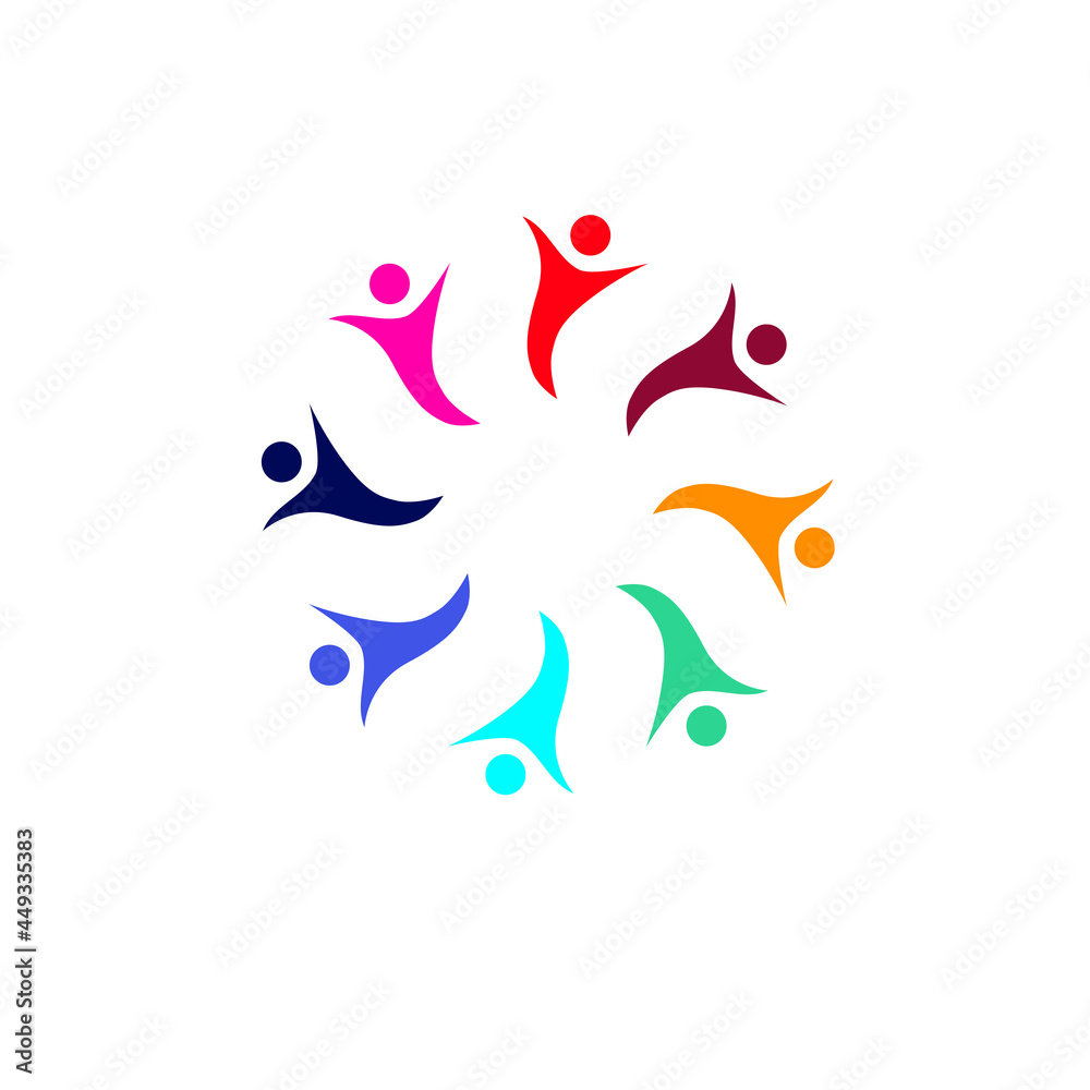 Obraz premium COLORFUL COWORKING PEOPLE, UNION, AGENCY, PEOPLE TEAM SIGN, SYMBOL, LOGO ISOLATED ON WHITE