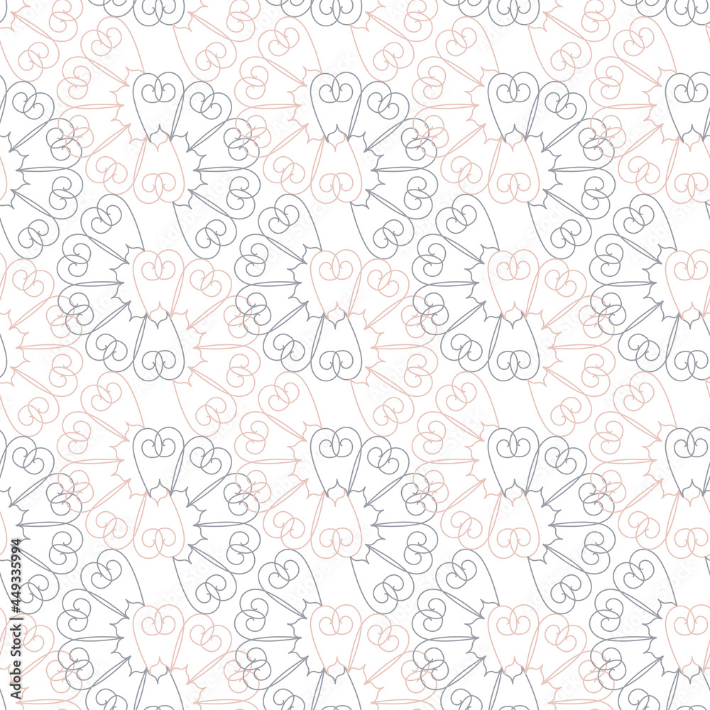 Vector seamless pattern colorful design of abstract lined flowers in blue tones