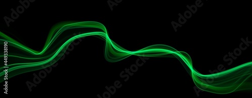 Green abstract wave. Magic line design. Flow curve motion element. Neon gradient wavy illiustration.