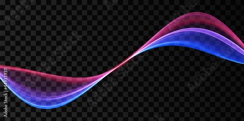 Blue and red abstract wave. Magic line design. Flow curve motion element. Neon gradient wavy illiustration.