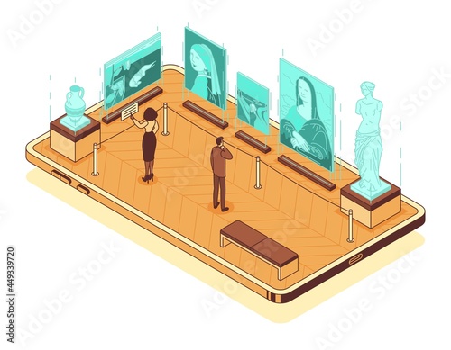 Virtual museum tour flat vector illustration of their homes