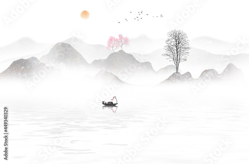 New Chinese Abstract smoke landscape painting background