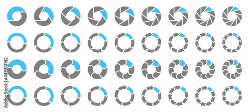 Set Tortendiagramme Pfeile Dunkelgrau Blau