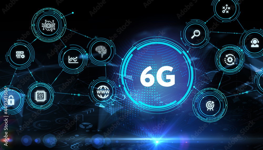The concept of 6G network, high-speed mobile Internet, new generation networks. Business, modern technology, internet and networking concept. The concept of 6G network, high-speed mobile Internet, new generation networks. Business, modern technology, internet and networking concept.
