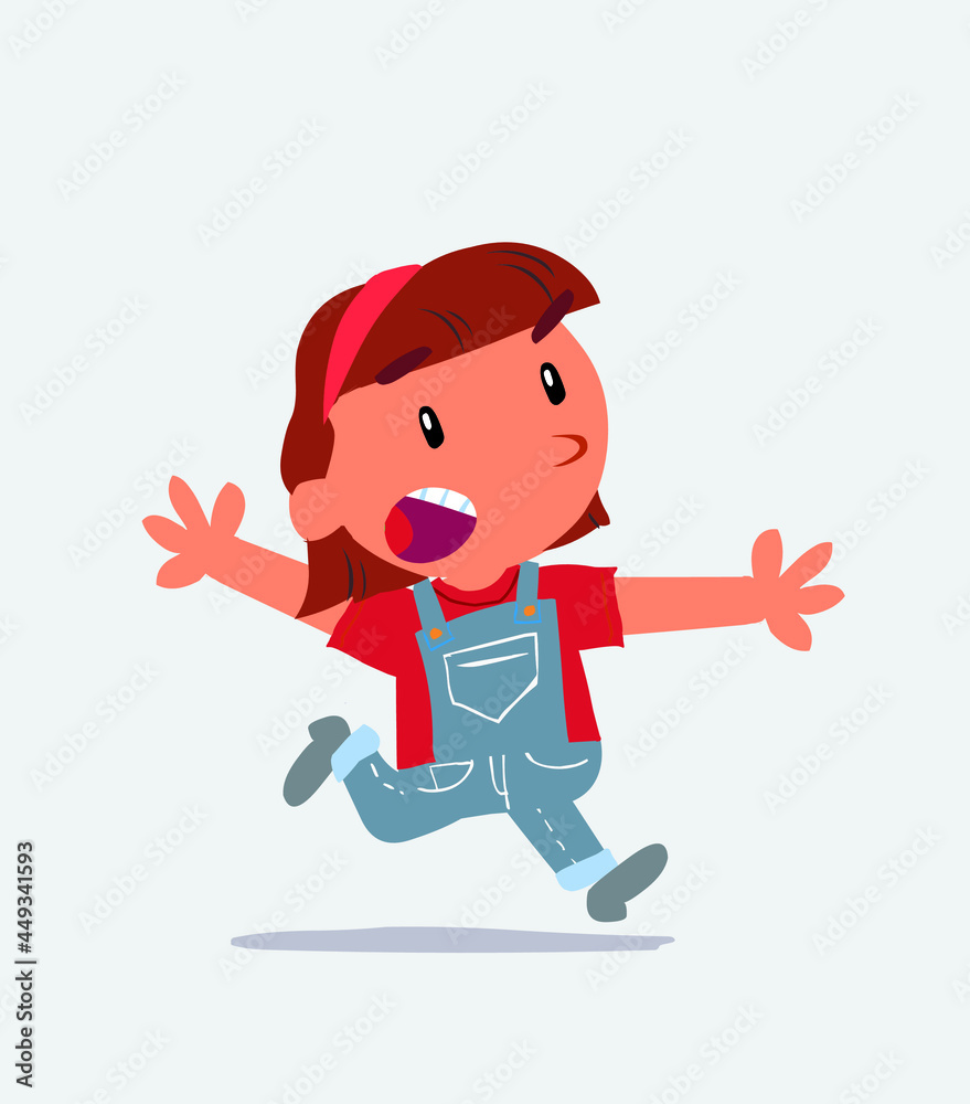 cartoon character of little girl on jeans running angry. cartoon character of little girl on jeans running angry.