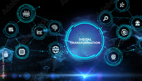 Concept of digitization of business processes and modern technology. Digital transformation. photo