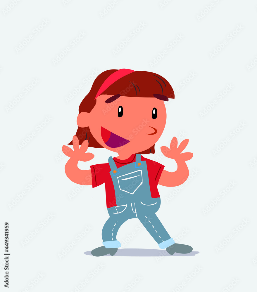 Pleasantly surprised cartoon character of little girl on jeans. Pleasantly surprised cartoon character of little girl on jeans.