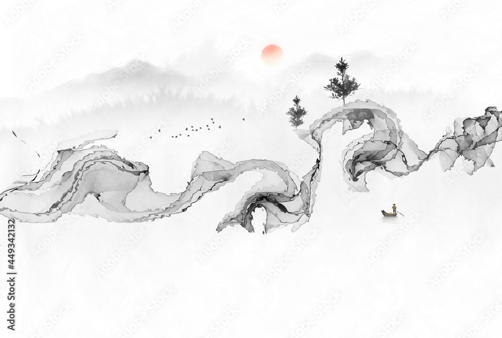 New Chinese Abstract smoke landscape painting background New Chinese Abstract smoke landscape painting background