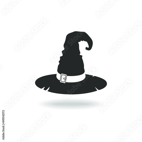 Witch hat graphic icon. Black hat sign isolated on white background. Vector illustration