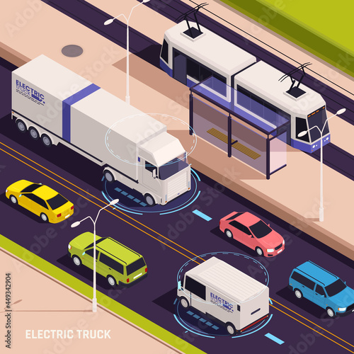 Electric Trucks Isometric Composition