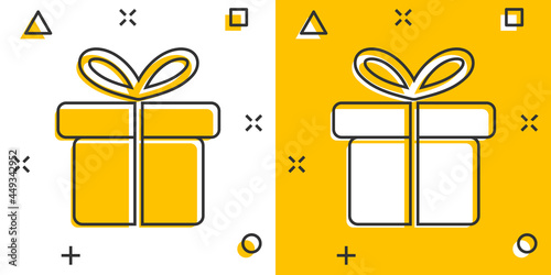 Vector cartoon gift box icon in comic style. Gift present sign illustration pictogram. Box business splash effect concept.