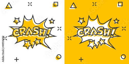 Vector cartoon crash comic sound effects icon in comic style. Sound bubble speech sign illustration pictogram. Crash business splash effect concept.