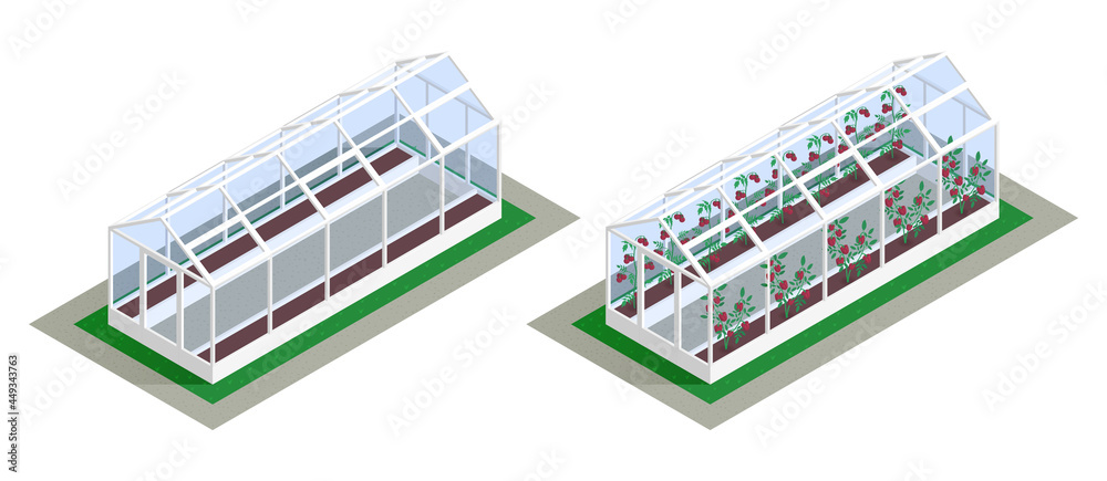 Obraz premium Isometric Greenhouse Growing Icon Set