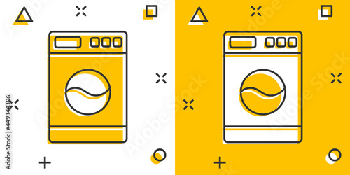 Vector cartoon washer icon in comic style. Laundress sign illustration pictogram. Washing machine business splash effect concept.