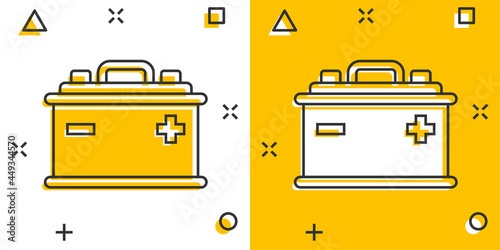 Vector cartoon car battery sign icon in comic style. Energy power sign illustration pictogram. Auto accumulator business splash effect concept.