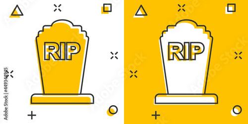 Vector cartoon halloween grave icon in comic style. Gravestone sign illustration pictogram. Rip business splash effect concept.