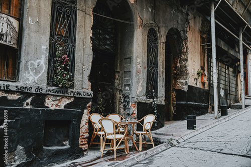 Photography atmospheric authentic street cafe. old streets. Europe. istanbul