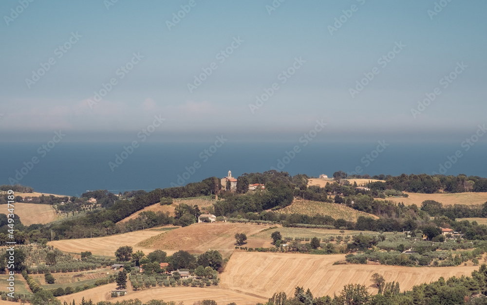 The hills in front of the Adriatic sea in the province of Pesaro and Urbino, Marche, Italy
