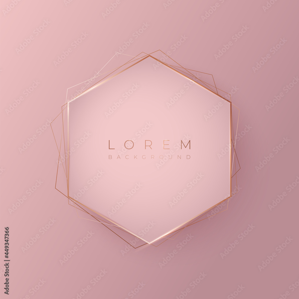 Soft pink hexagonal 3d background shape with gold frame. Stock Vector ...