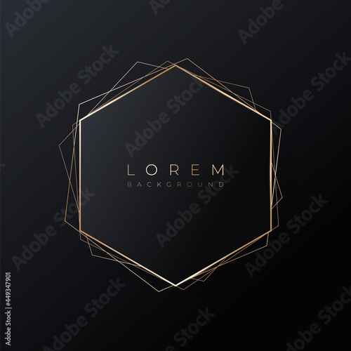 Soft pink hexagonal 3d background shape with gold frame.