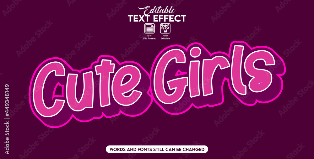 Editable text effect cute girls