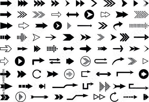 black and white icons of vectorized arrows. vector.