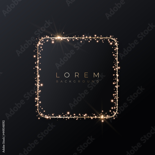 Pale pink square 3d background mockup shape with gold frame and shiny glitter.