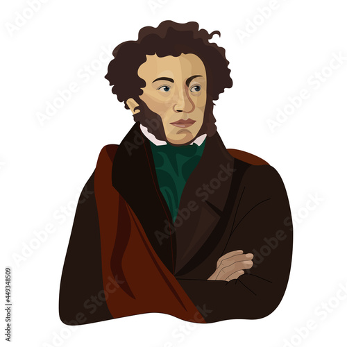 Russian famous poet writer, Pushkin. Vector portrait
