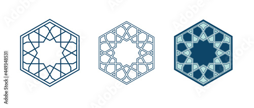 Islamic traditional rosette for greetings cards decoration and design isolated on white backgrounds. Vector illustration.