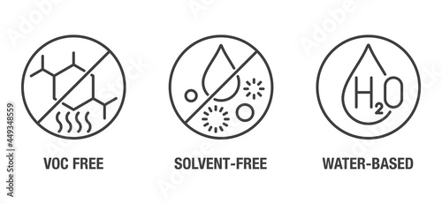 VOC free, Solvent free, Water-based icons set photo