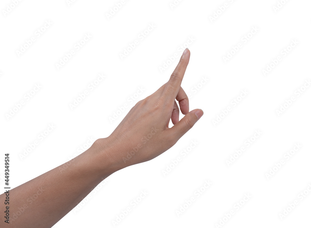 Woman hand pointing at somethings isolated on white background Woman hand pointing at somethings isolated on white background