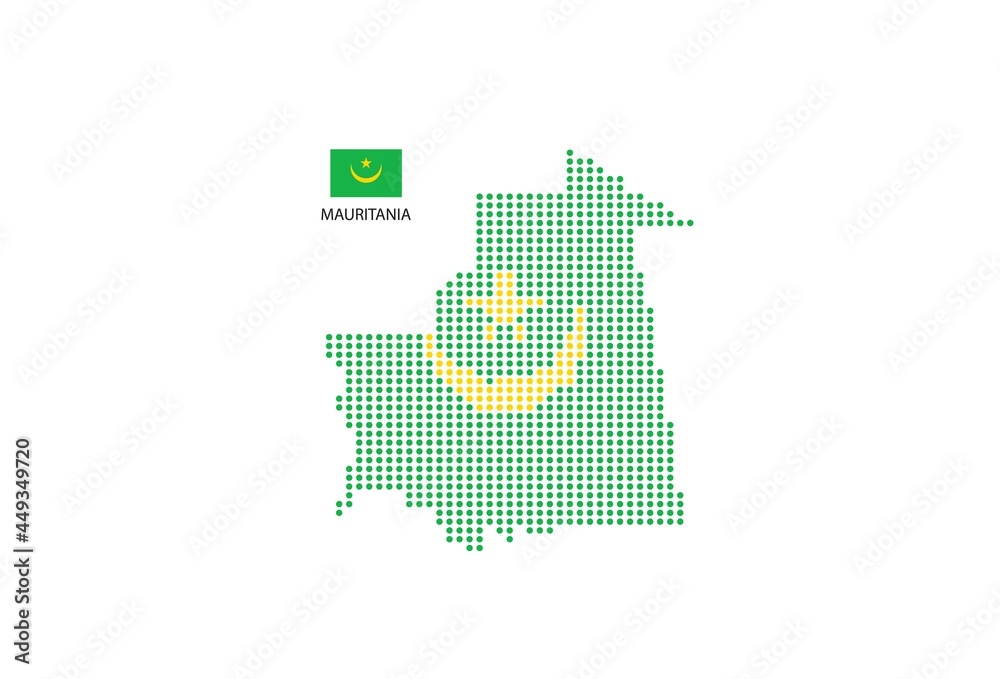 Mauritania map design by color of Mauritania flag in circle shape, White background with Mauritania flag. Mauritania map design by color of Mauritania flag in circle shape, White background with Mauritania flag.