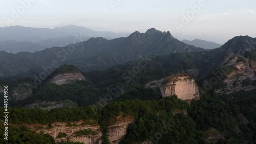 Wallpaper Mural Sunset over Bajiao Shan mountain valley in China countryside, dramatic 4K aerial Torontodigital.ca