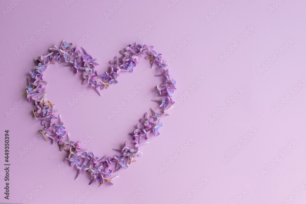 Heart of purple lilac flowers