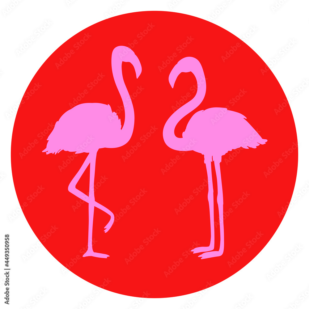 Fototapeta premium Flamingos. Circle web icon on isolation white background. Cartoon birds