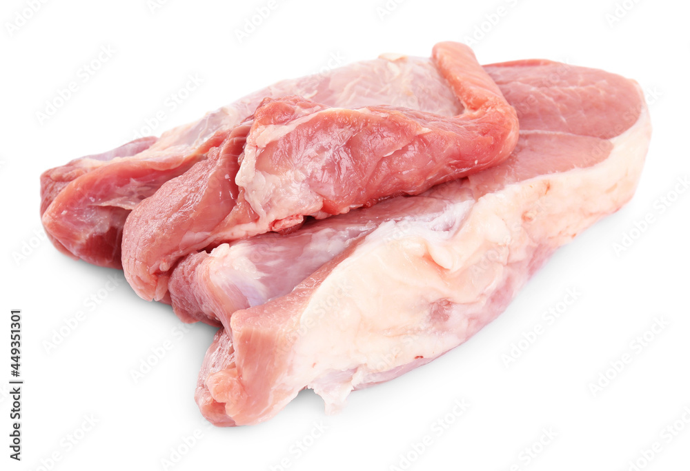 Pieces of raw meat isolated on white Pieces of raw meat isolated on white
