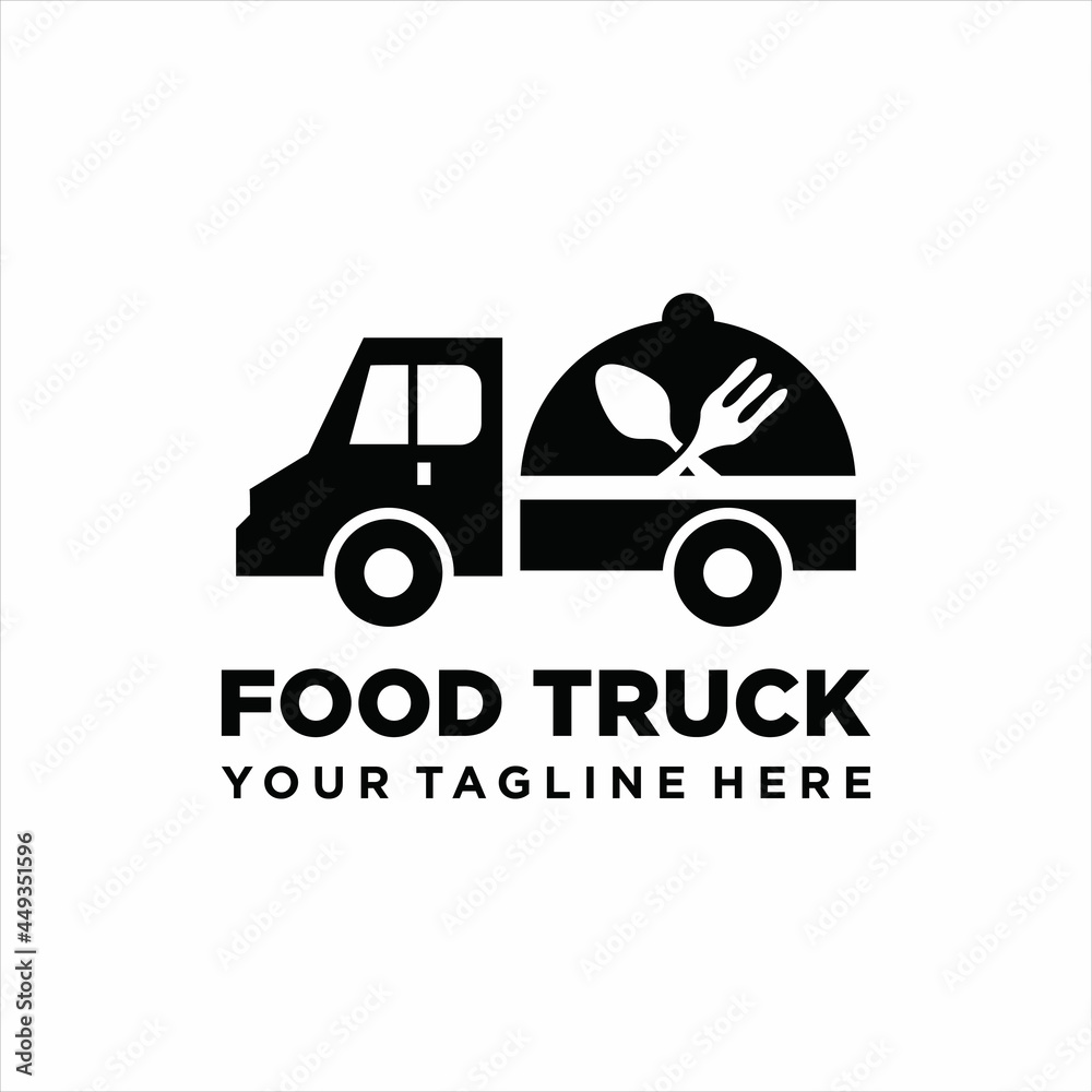 Food truck logo template. Street food cart vector design. Retro food truck logotype Food truck logo template. Street food cart vector design. Retro food truck logotype