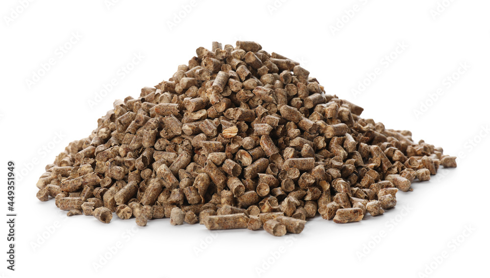 Pile of wood cat litter isolated on white Pile of wood cat litter isolated on white